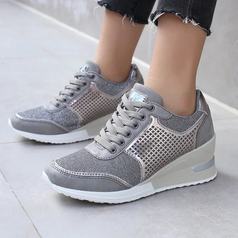 Zapatos vulcanizados para mujer con aumento de altura, zapatos ligeros y transpirables para caminar, zapatos de plataforma para mujer, zapatillas de deporte con cuña hechas a mano