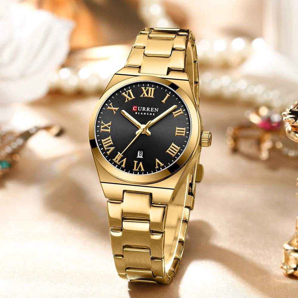 Relojes CURREN de lujo para mujer, relojes de pulsera de cuarzo de acero inoxidable informales a la moda para mujer, regalo para novia resistente al agua