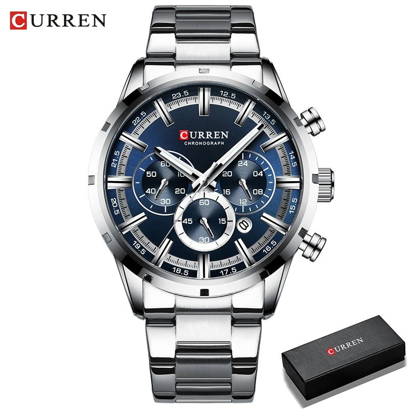 Reloj de pulsera CURREN de Cuero militar de lujo de la mejor marca, relojes deportivos informales para hombres, reloj de pulsera azul para hombre, reloj de pulsera cronógrafo de moda