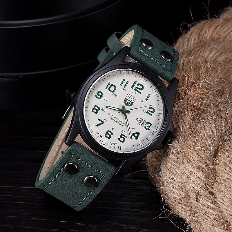 Reloj de cuarzo con esfera árabe para hombre, correa de cuero informal, calendario, relojes deportivos