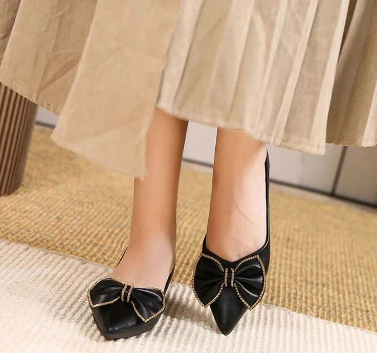 Zapatos planos con punta puntiaguda y lazo para mujer, calzado de oficina con tacón en promoción, estilo coreano, Popular, para vacaciones, Social, calzado para mujer joven