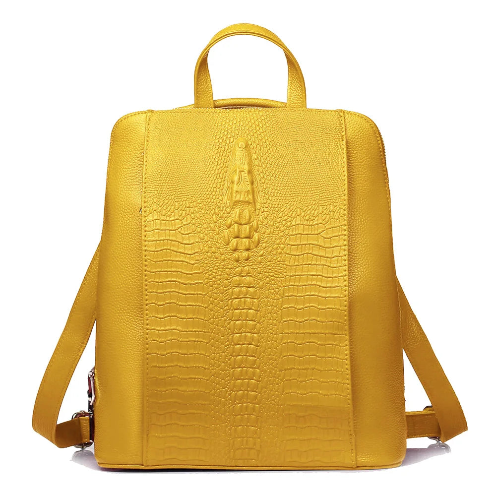 Mochila Zency de piel de cocodrilo para mujer, 100% genuina y natural, para viajes, trabajo, escuela, con compartimento para portátil, equipaje de mano