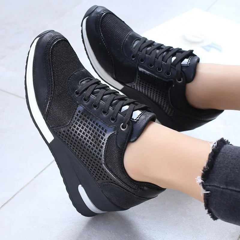 Zapatos vulcanizados para mujer con aumento de altura, zapatos ligeros y transpirables para caminar, zapatos de plataforma para mujer, zapatillas de deporte con cuña hechas a mano