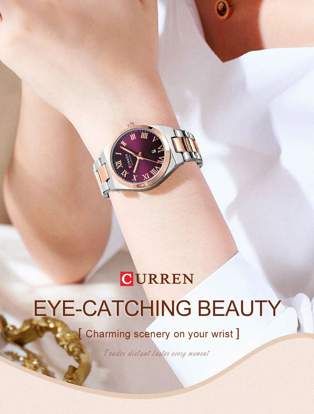 Relojes CURREN de lujo para mujer, relojes de pulsera de cuarzo de acero inoxidable informales a la moda para mujer, regalo para novia resistente al agua