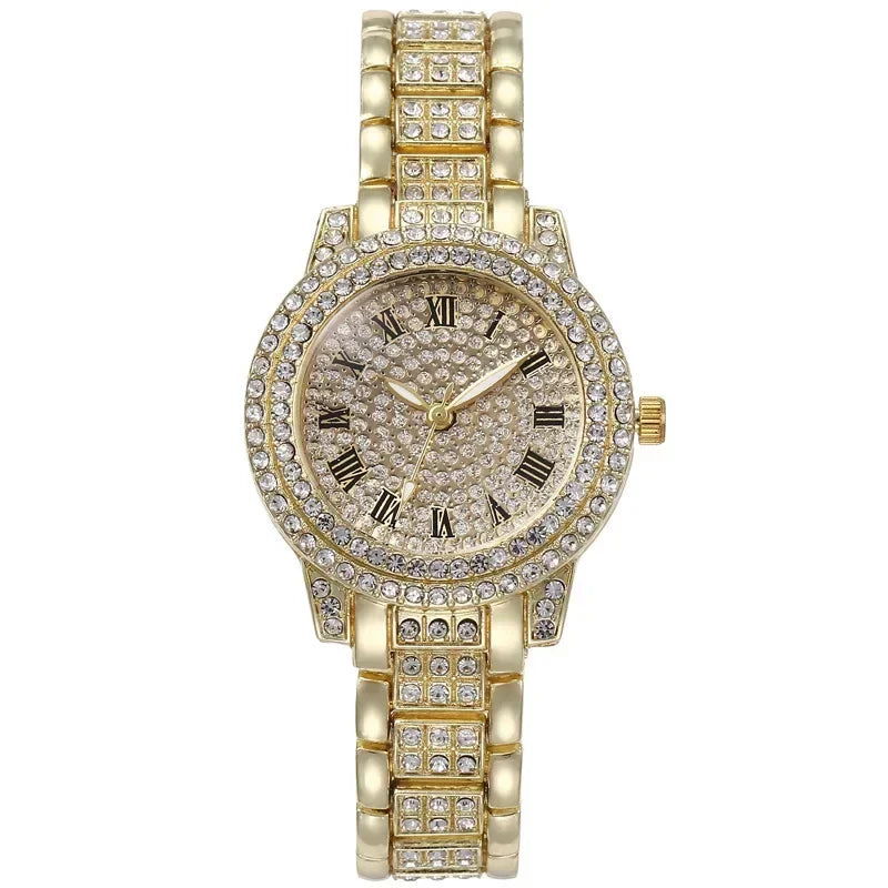 Reloj de Moda para Hombre y Mujer con Brillantes, Reloj de Cuarzo con Números Estilo Hip Hop, Reloj de Pulsera Elegante con Diamantes Completos, Regalo para Amigos y Parejas