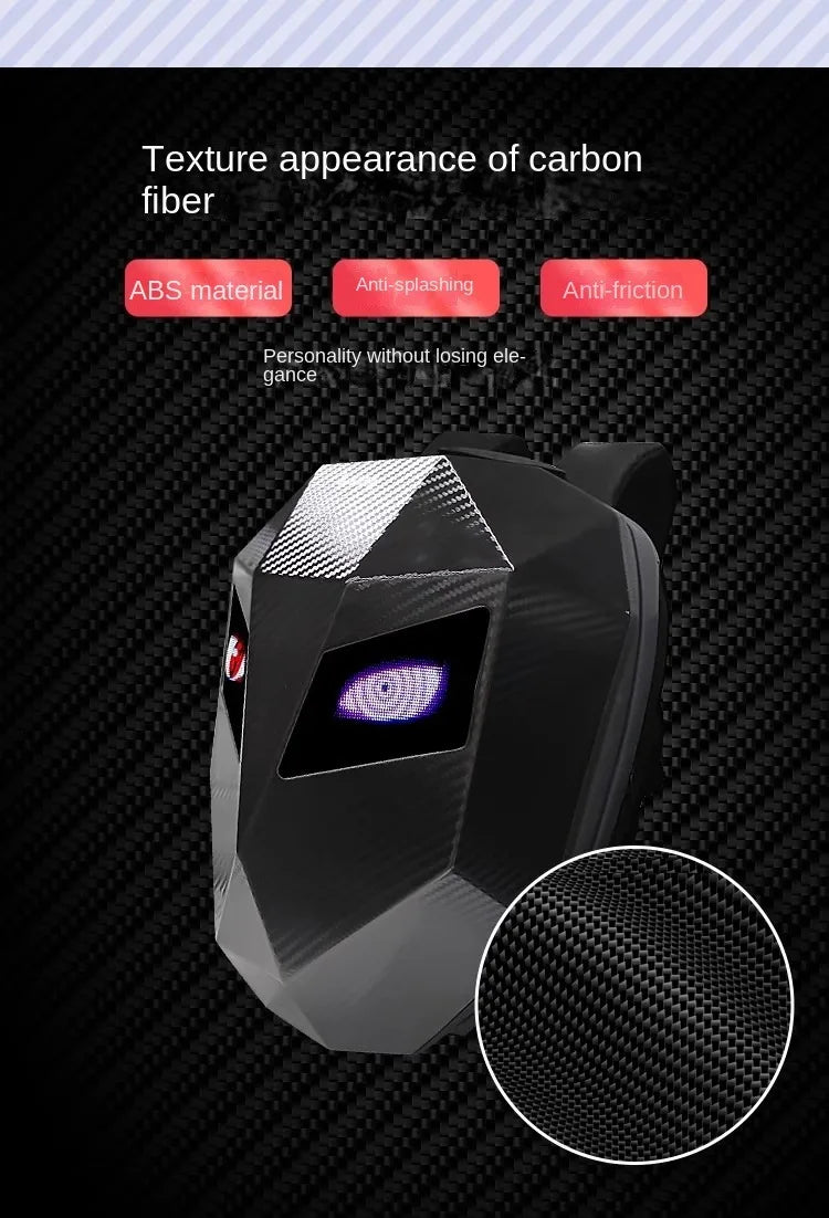 Mochila LED para Motociclistas con Ojos Brillantes, Textura de Fibra de Carbono, Casco, Mochila Escolar, Mochila para Portátil de Moto