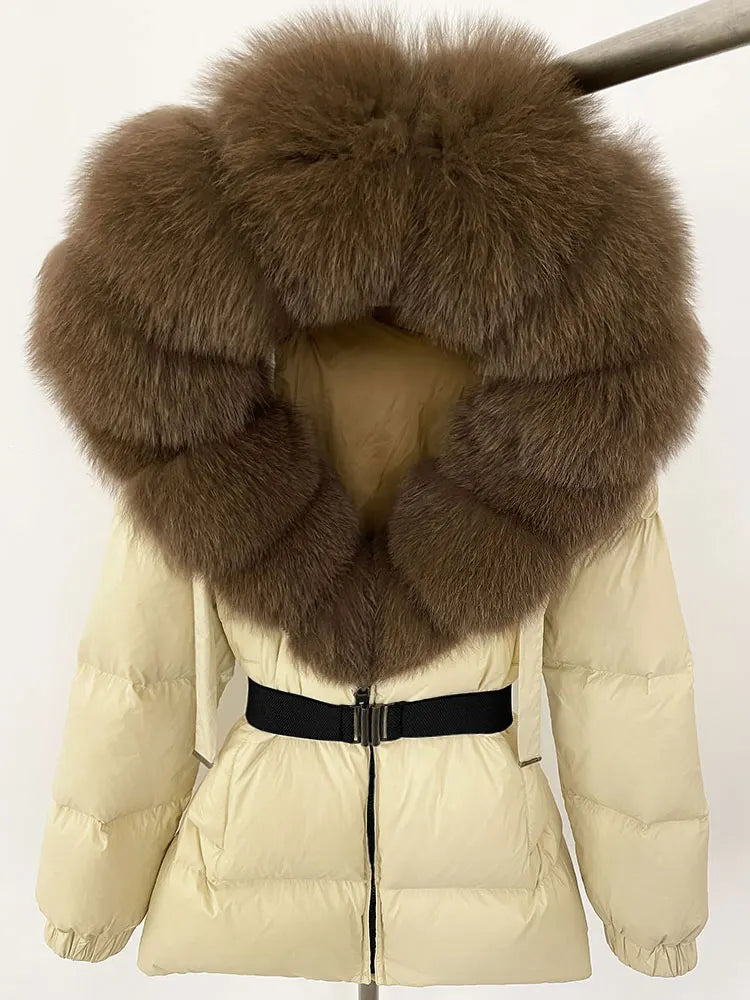 OFTBUY 2025 new women's winter clothing, white duck down coat, natural fox fur hooded jacket, fashionable warm padded jacket for women