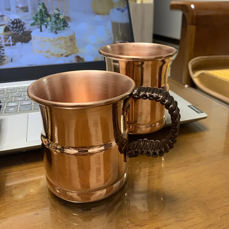 Taza de leche y cerveza de cobre puro hecha a mano, mango tejido, mula de agua de Moscú engrosada, taza de desayuno de 400 ml, vajilla para beber de Moscú