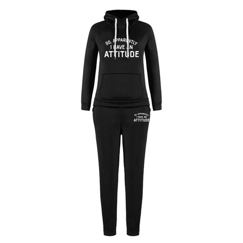 So Much. Apparently I Have A Ttitude Women's Hooded Set Pants Two-Piece Sportswear Fashion Set Women's Sportswear