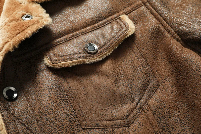 Nueva moda para hombre, chaquetas y abrigos integrados de cuero y piel con cremallera Diagonal, chaquetas de cuero cálidas de lana para hombre, chaquetas ajustadas