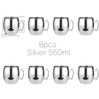 Juego de 8 Tazas de Cobre Martillado para Moscow Mule - Tazas de Acero Inoxidable para Servir Cerveza, Vino, Café y Cócteles