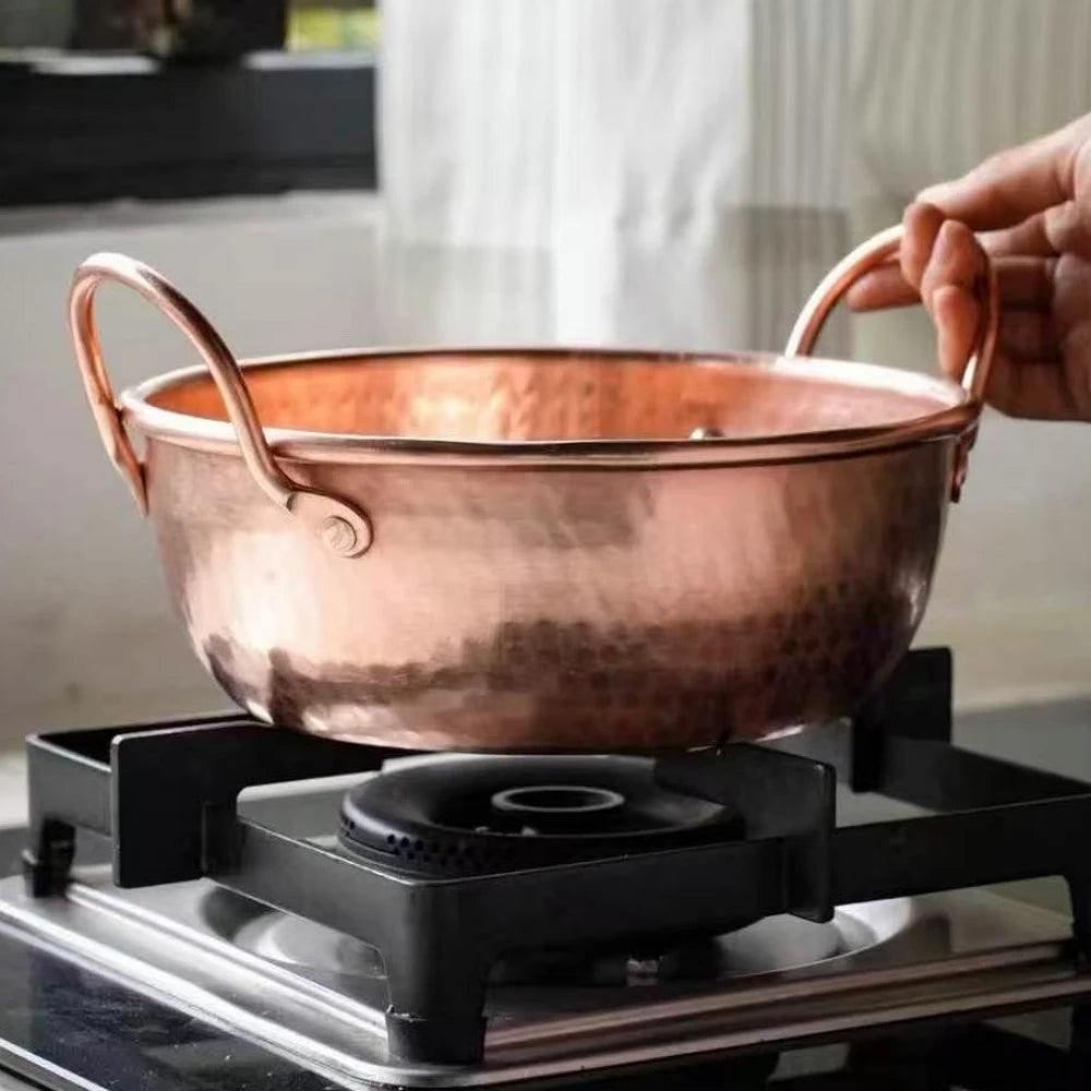 Olla de cobre vintage, olla de comida para acampar, utensilio de cocina, estofado de macarrão y estofado, textura de martillo hecha a mano, olla de mano de 20 cm