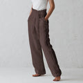 Pantalones informales con bolsillo para mujer, Color sólido, elásticos, con encuadernación, línea de algodón elegante, cintura alta, verano 2024