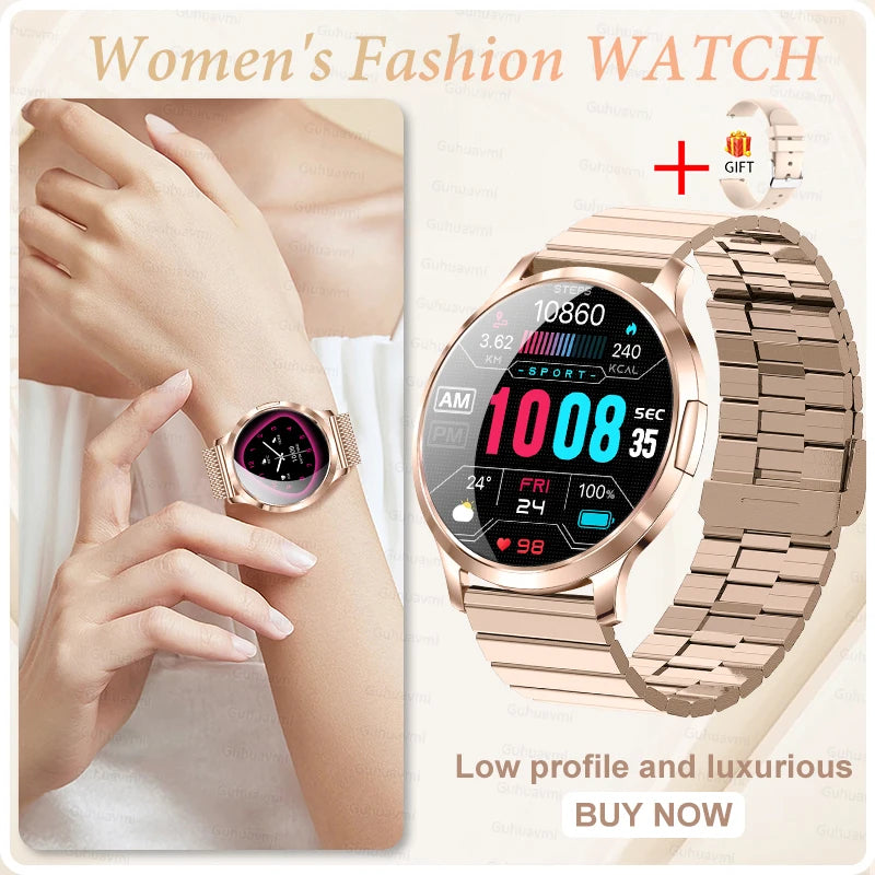 Nuevo reloj inteligente para mujer 1,32 "AMOLED pantalla completamente táctil Bluetooth llamada presión arterial IP68 impermeable NFC 7,3mm pulsera ultrafina
