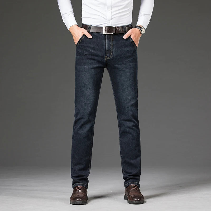 Pantalones vaqueros cálidos para hombre, pantalones de lana gruesos y cálidos para invierno, pantalones vaqueros informales holgados y rectos de talla grande 44 46 48, pantalones clásicos