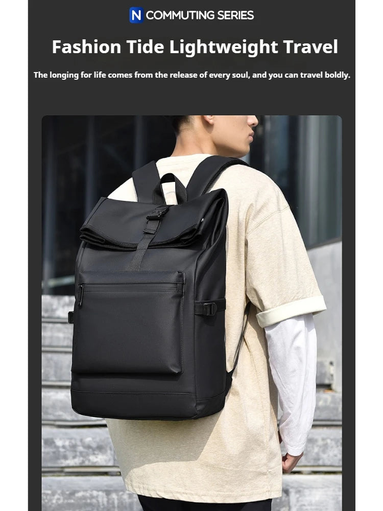 Mochila de gran capacidad: elegante bolso de viaje y viajero negro sólido con correas ajustables, múltiples compartimentos, mochila de viaje