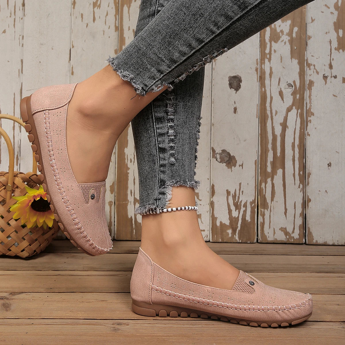 Goreyodoly, mocasines para mujer, diseño floral hueco, zapatos planos sin cordones, transpirables, ligeros, informales, para caminar, suaves y antideslizantes
