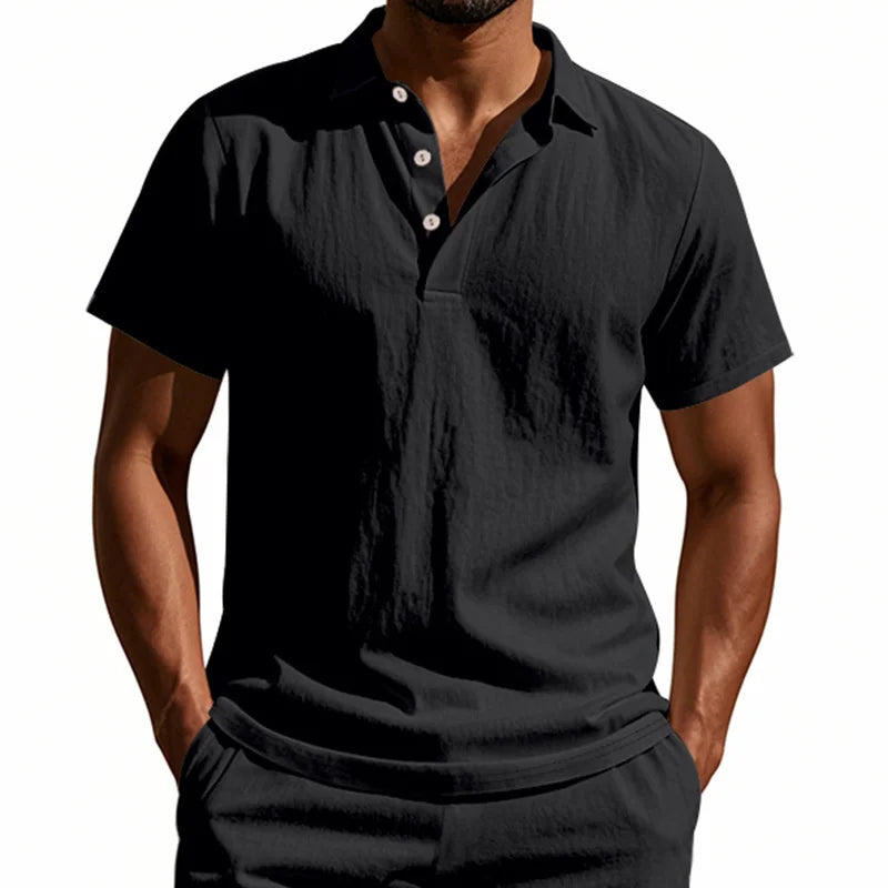 Camisa POLO de manga corta de lino y algodón de alta calidad para hombre, camisa informal holgada y cómoda, camisetas de verano con botones y cuello vuelto