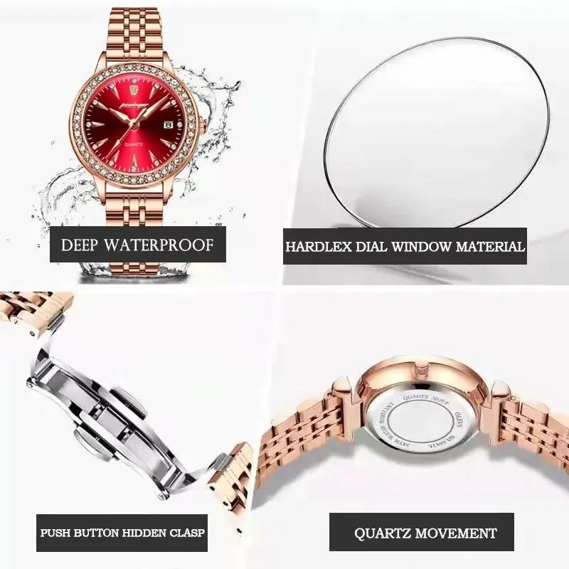 POEDAGAR, reloj informal de lujo para mujer, reloj resistente al agua con fecha para mujer, relojes de cuarzo elegantes con diamantes para mujer, reloj sencillo para mujer