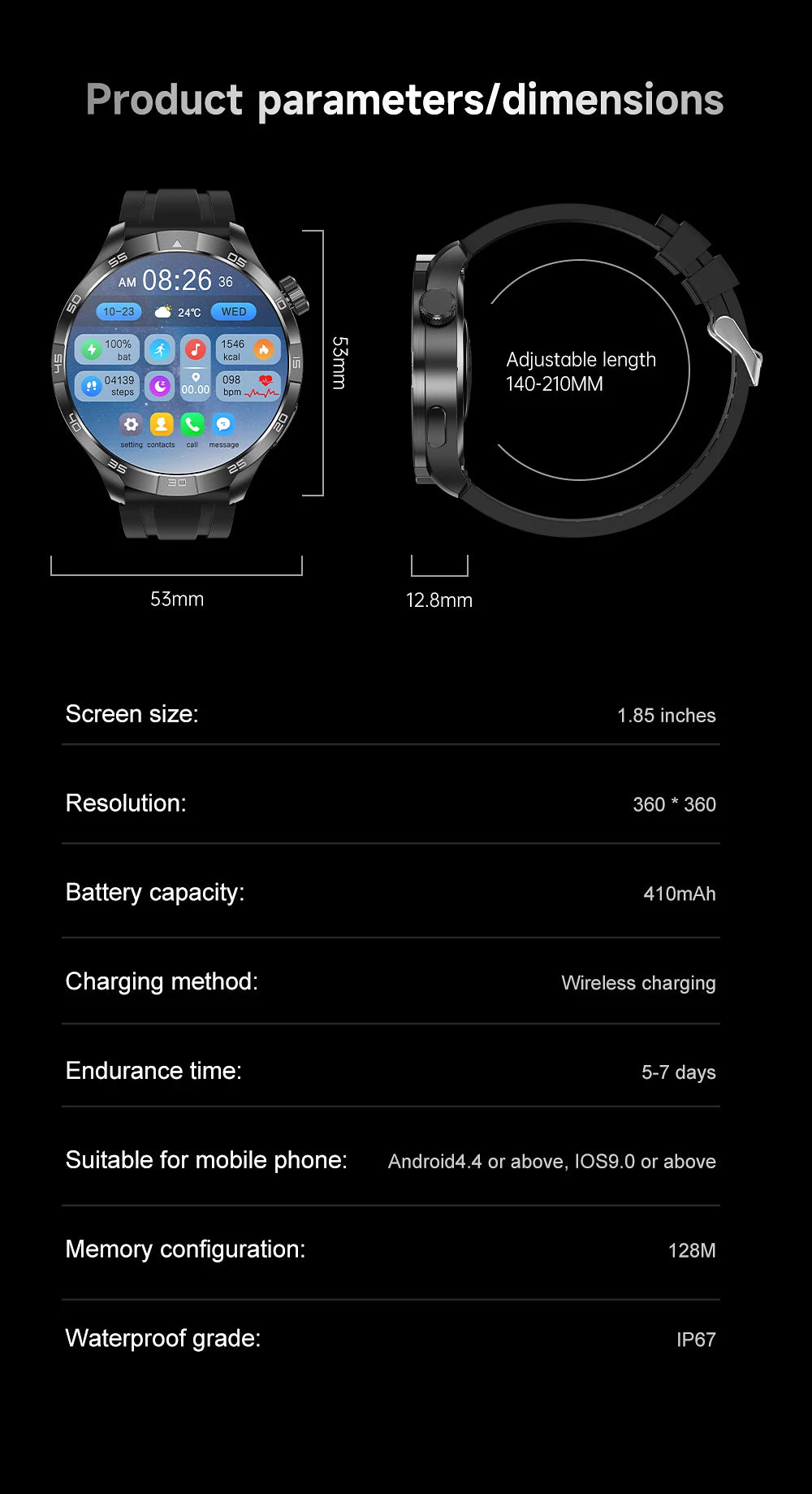 Smartwatch Deportivo con GPS y Brújula – AMOLED 1.85", NFC, IP68, Bluetooth 5.3, 14 Días de Batería