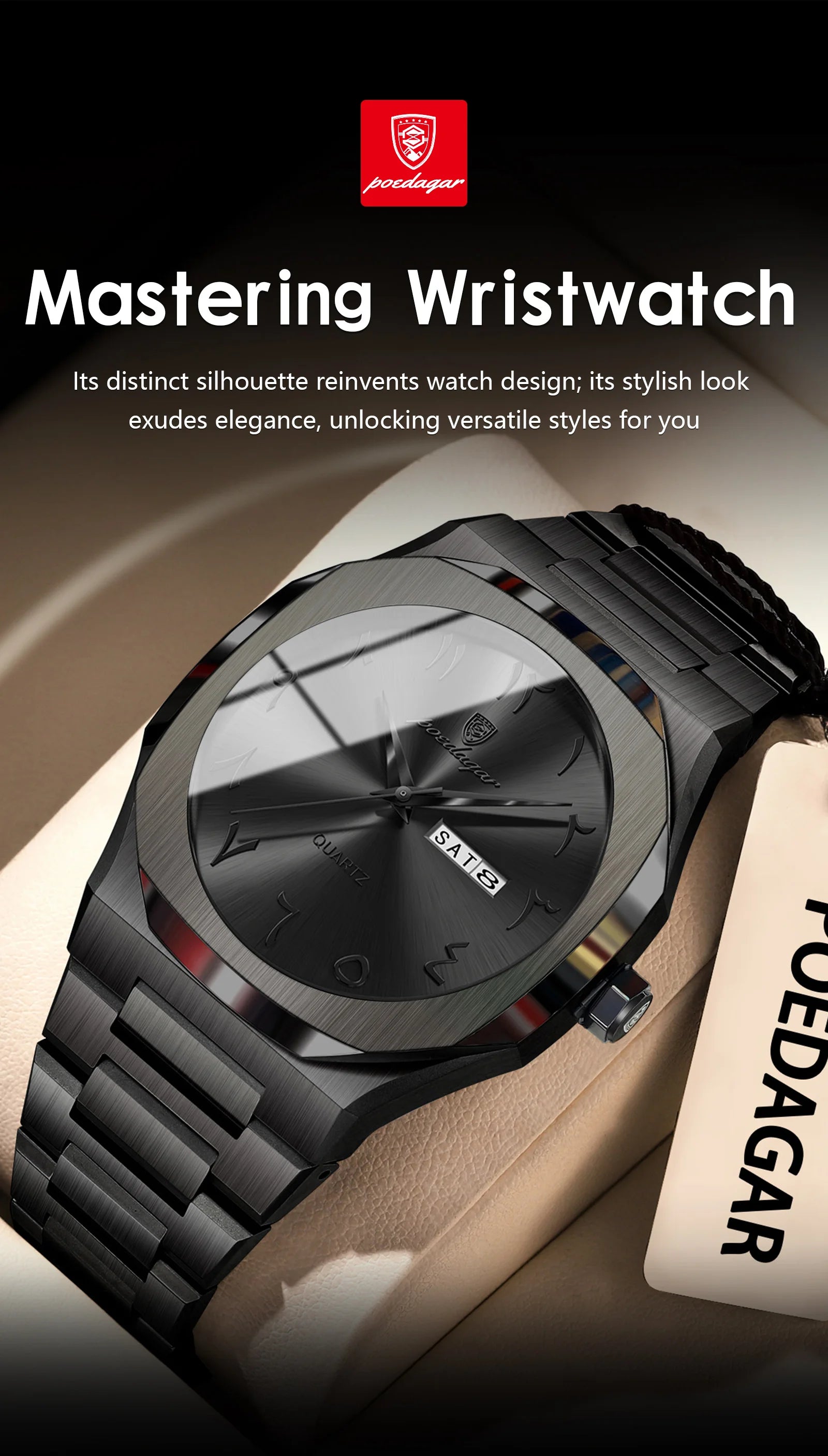 Reloj militar POEDAGAR para hombre, resistente al agua, calendario semanal de lujo, reloj de pulsera para hombre, relojes de cuarzo de acero inoxidable a la moda para hombre