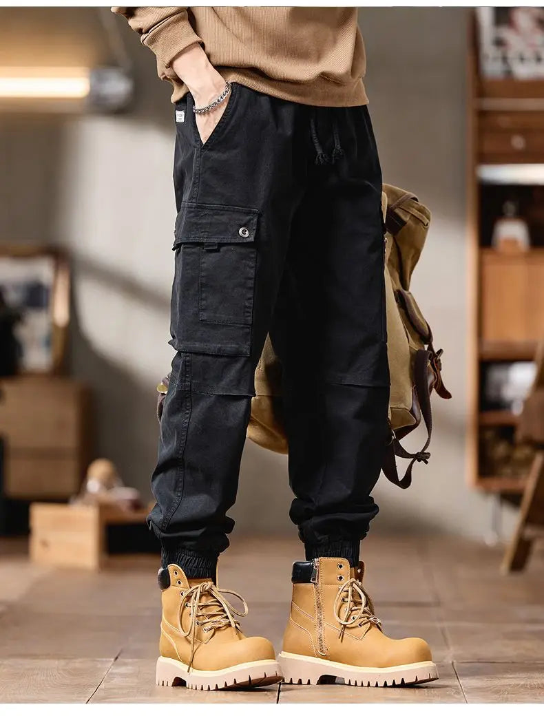 Pantalones Cargo avanzados para hombre, pantalones informales de marca a la moda para motocicleta, pantalones rectos ajustados elásticos multibolsectos para Otoño e Invierno para hombre
