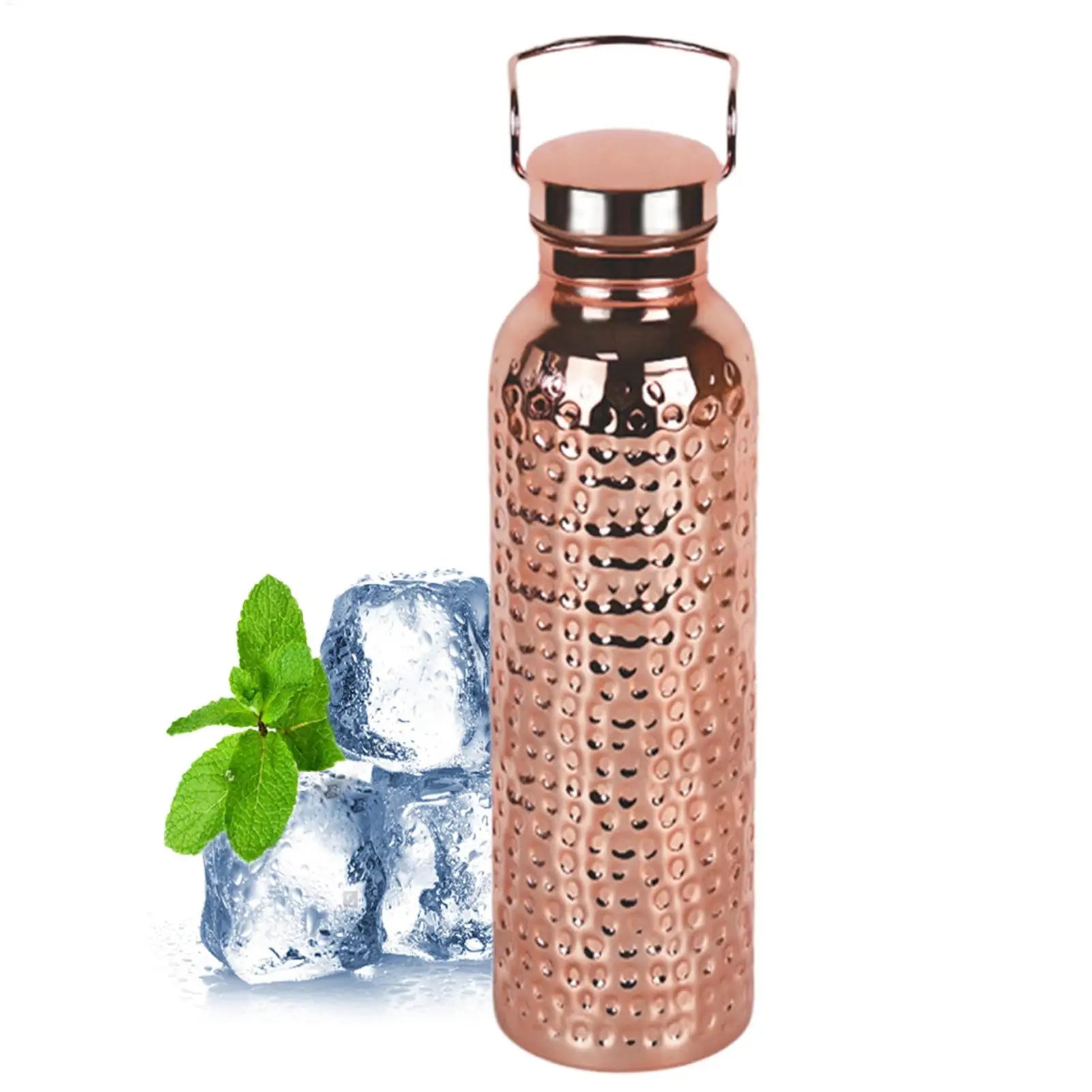 800ml 304 Stainless Steel Electroplated Copper Water Bottle Insulated Drinkware Hammer Pattern Bottle for Camping Hiking