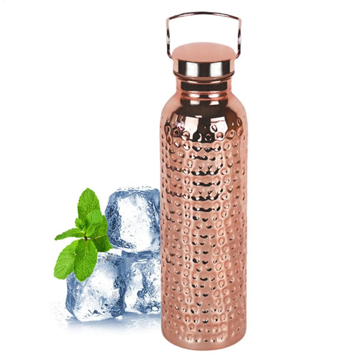 800ml 304 Stainless Steel Electroplated Copper Water Bottle Insulated Drinkware Hammer Pattern Bottle for Camping Hiking