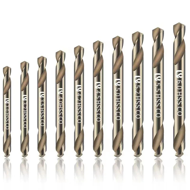 Juego de brocas de doble cabezal HSS, broca helicoidal ultradura de cobalto de doble filo para pozo de acero inoxidable de Metal con caja, 10 Uds.