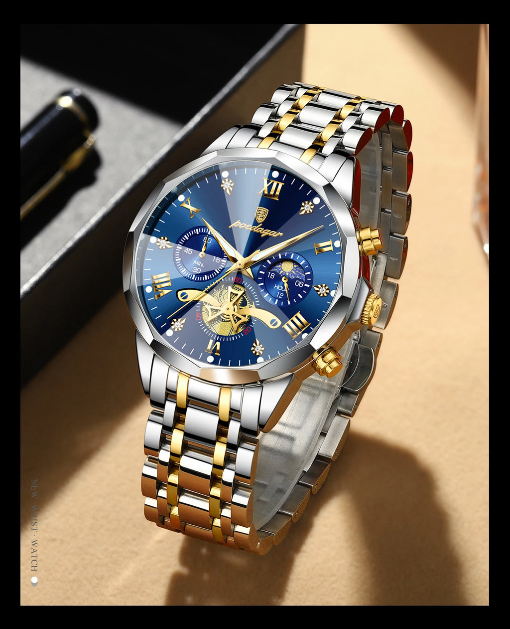 Reloj POEDAGAR de lujo para hombre, Reloj de pulsera Original resistente al agua con cronógrafo luminoso para hombre, relojes de cuarzo de acero inoxidable para hombre