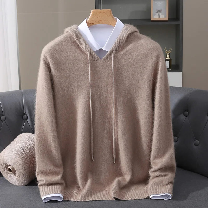Jersey nuevo para hombre, suéter de cachemira de visón 100%, suéter informal de punto de negocios para otoño e invierno, suéter con capucha y cuello redondo para hombre, mangas completas