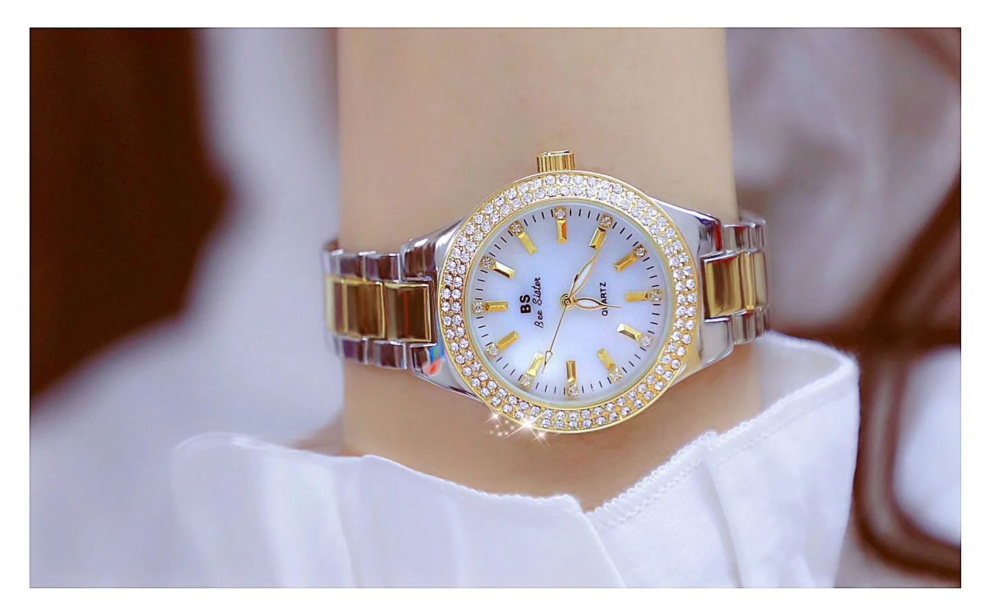 Reloj BS para mujer Beimu Face clásico ligero marca de lujo temperamento pulsera de Metal resistente al agua relojes de cuarzo de moda para mujer