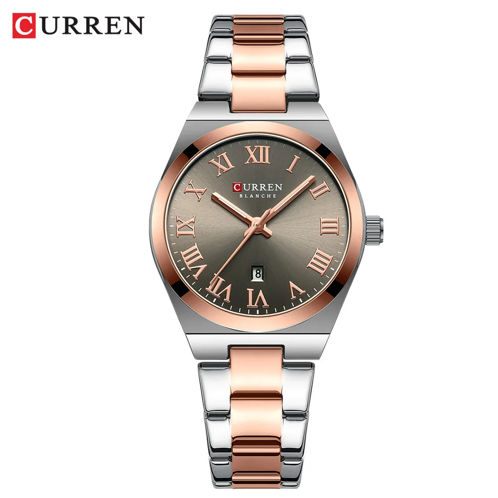 Relojes CURREN de lujo para mujer, relojes de pulsera de cuarzo de acero inoxidable informales a la moda para mujer, regalo para novia resistente al agua