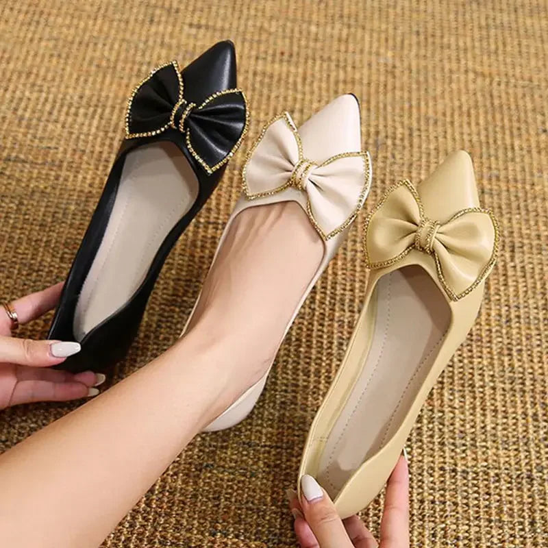 Zapatos planos con punta puntiaguda y lazo para mujer, calzado de oficina con tacón en promoción, estilo coreano, Popular, para vacaciones, Social, calzado para mujer joven