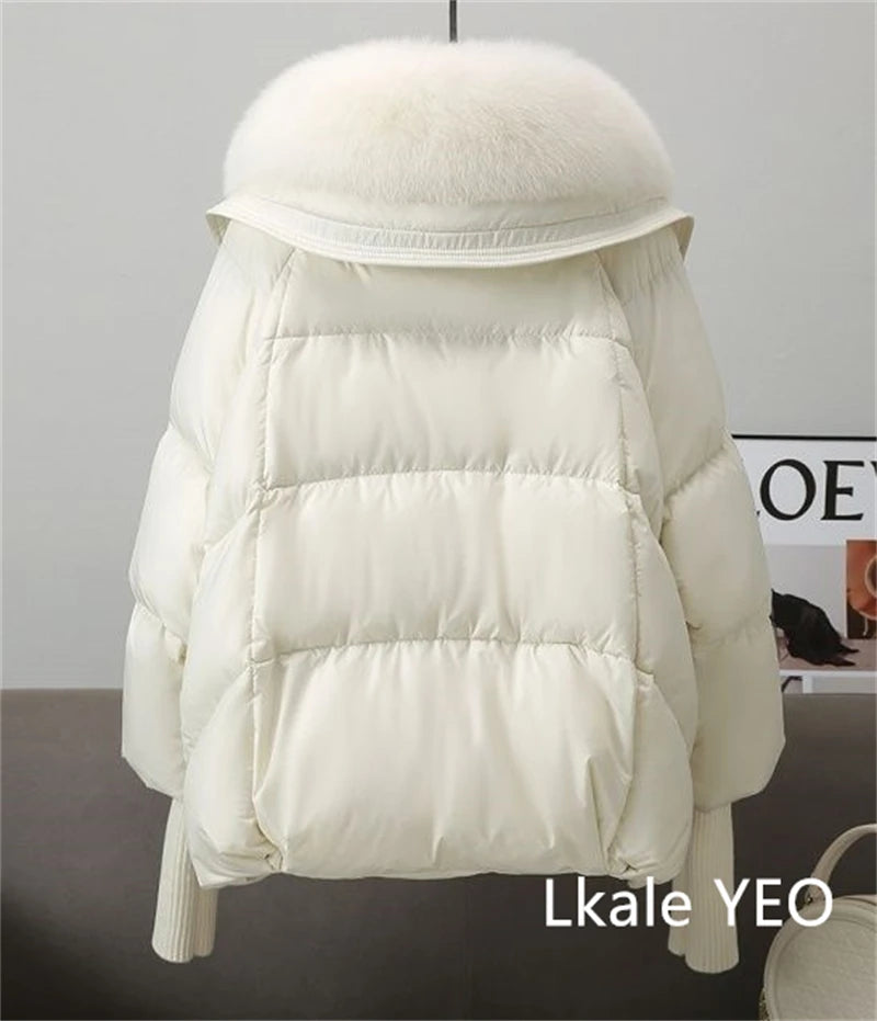 Parka de invierno para mujer, abrigo informal versión coreana, prendas de vestir exteriores para mujer, temperamento grueso, cuello de piel grande, Chaqueta de algodón para mujer 2025