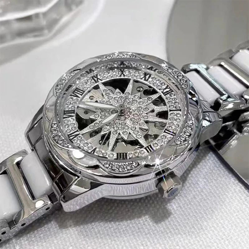 Reloj de Mujer Elegante 2026, Relojes de Pulsera con Esfera Circular Esqueletizada, Reloj de Cuarzo con Diamantes para Mujer, Relojes de Lujo de Moda para Novia