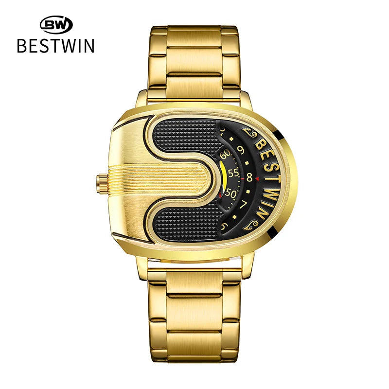 Relojes dorados de lujo para hombre, diseño único, banda de acero inoxidable, Dropship dorado, reloj masculino de alta calidad