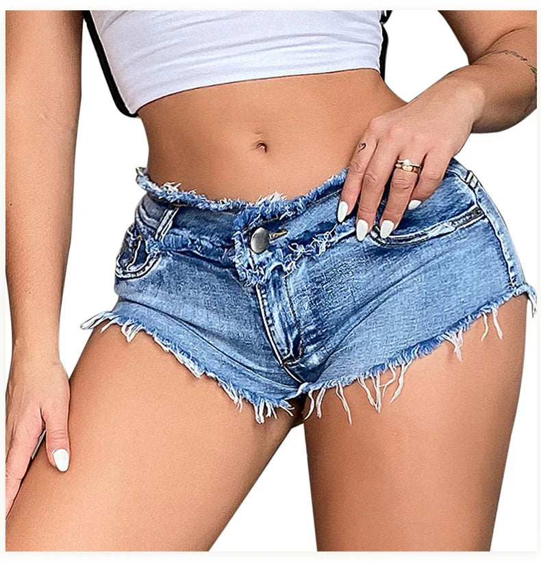 Pantalones Cortos elásticos con agujeros para Mujer, Vaqueros sexys De cintura baja, ropa De verano, 2022