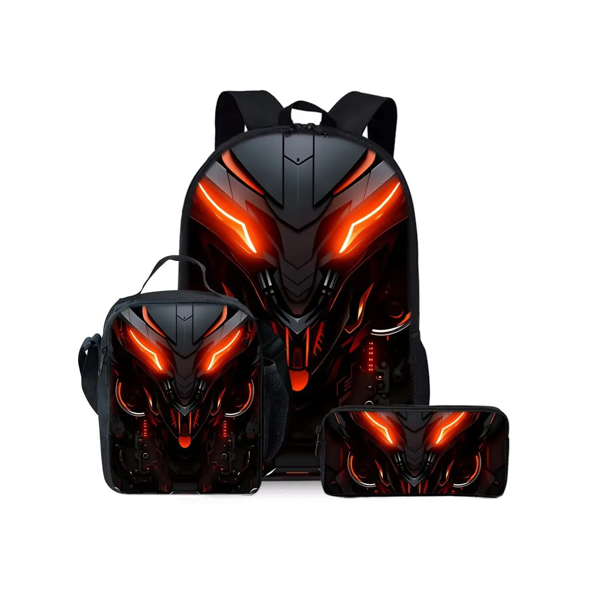 Mochilas Escolares de Tres Piezas con Estampado de Robots Mecánicos para Niños y Niñas, el Mejor Regalo, Diseño Plano 2D de Dibujos Animados