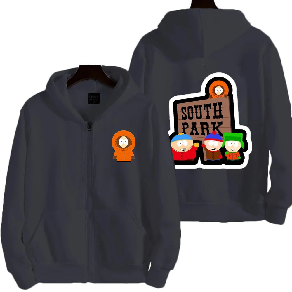 2025 nueva moda South Park dibujos animados Anime hombres Sudadera con capucha Otoño/Invierno mujeres cremallera sudadera pareja abrigo