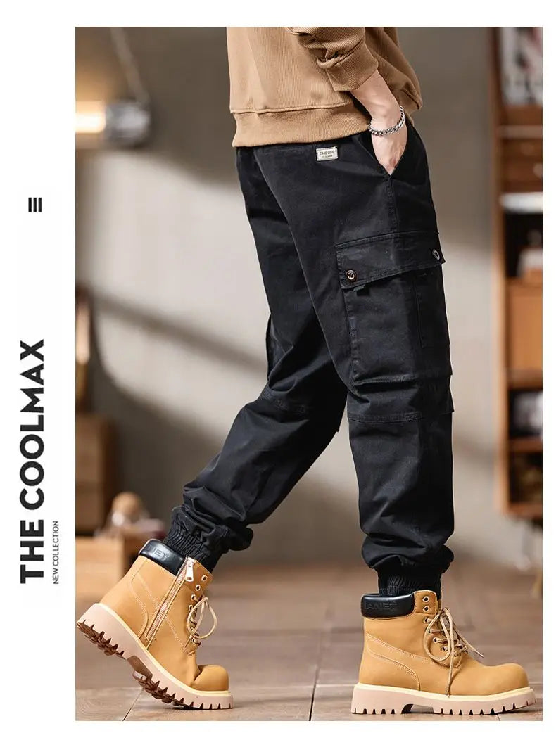 Pantalones Cargo avanzados para hombre, pantalones informales de marca a la moda para motocicleta, pantalones rectos ajustados elásticos multibolsectos para Otoño e Invierno para hombre
