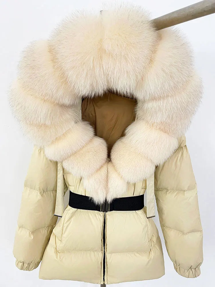 OFTBUY 2025 new women's winter clothing, white duck down coat, natural fox fur hooded jacket, fashionable warm padded jacket for women