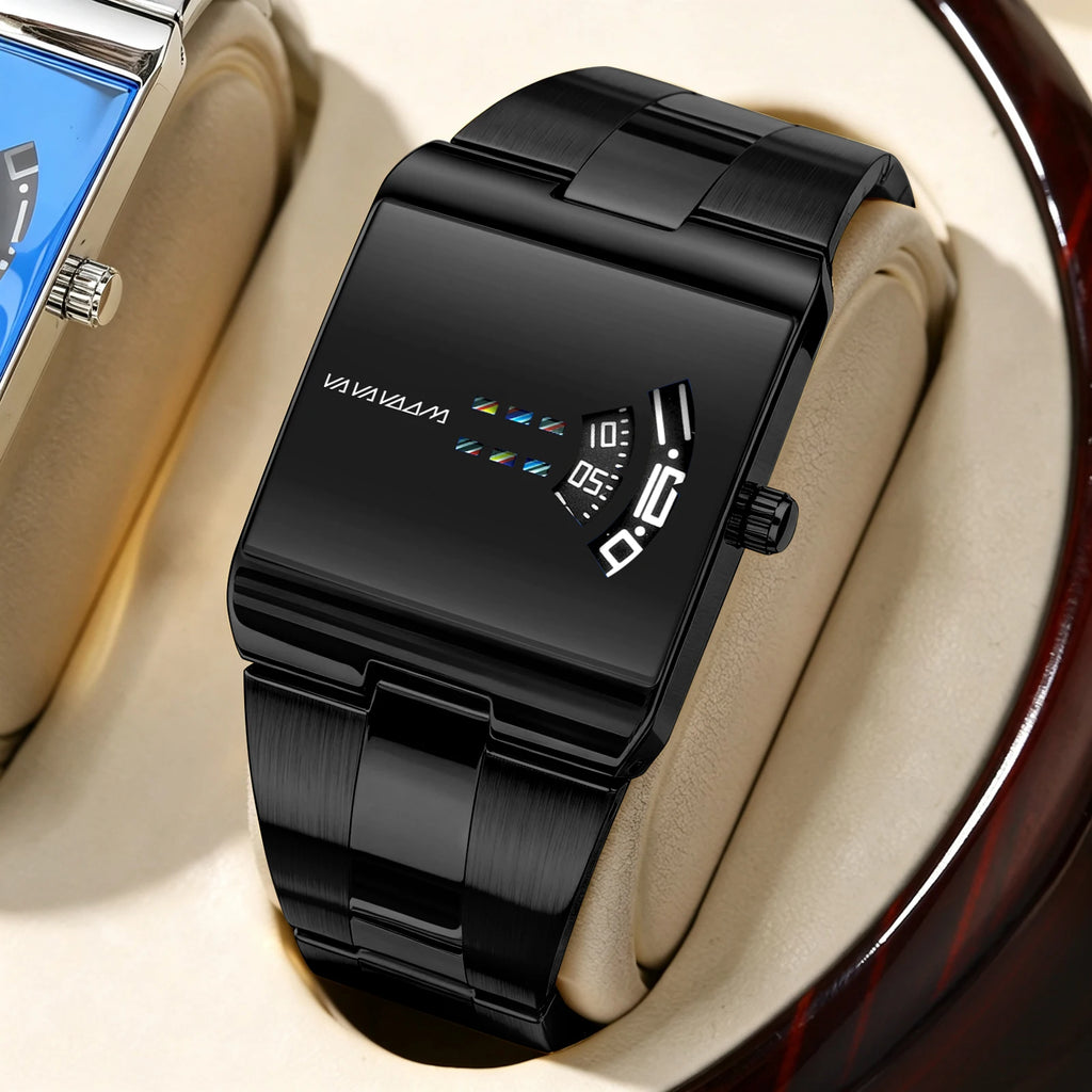 Reloj de cuarzo cuadrado clásico VA VA VOOM con esfera dorada creativa, diseño de moda para hombre, reloj de acero de superficie de gran venta para hombre.