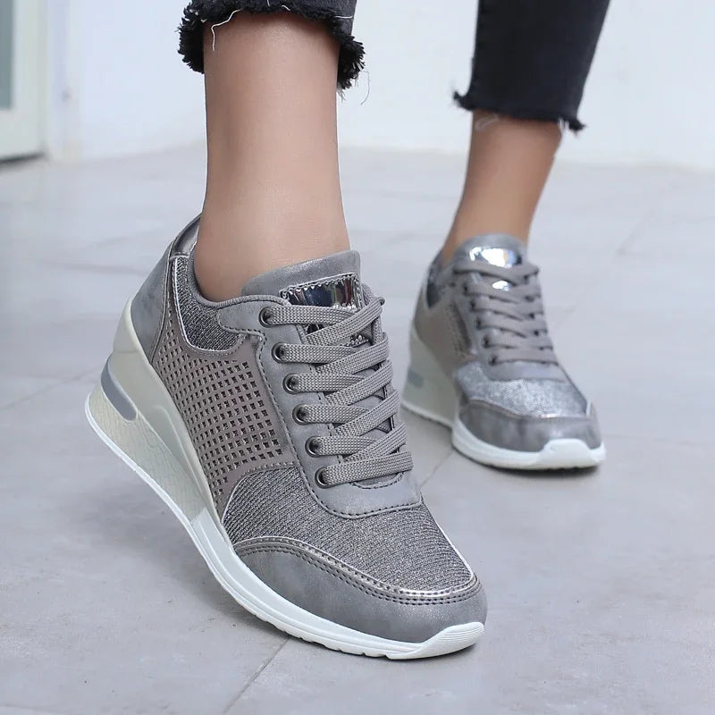 Zapatos vulcanizados para mujer con aumento de altura, zapatos ligeros y transpirables para caminar, zapatos de plataforma para mujer, zapatillas de deporte con cuña hechas a mano