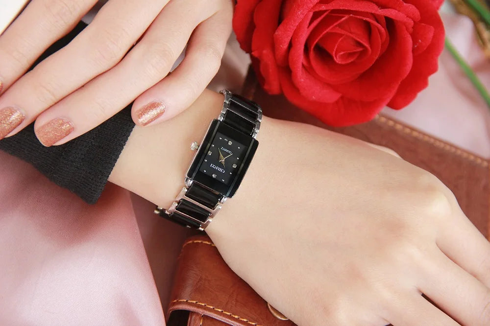 Marca de lujo CHENXI, reloj elegante para mujer con diamantes de imitación, blanco, plateado, pulsera de cerámica Simple y elegante, reloj de pulsera informal de cuarzo para mujer