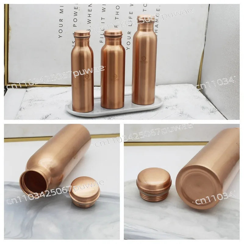 Botella de Agua de Cobre Hecha a Mano, Taza de Cobre Rojo, Recipiente para Beber Diario, para Yoga, Viajes y Actividades al Aire Libre, 100% Cobre Rojo Puro