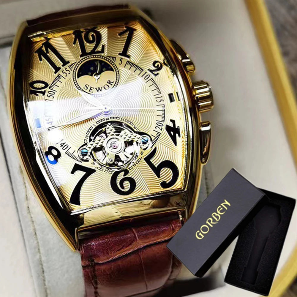 Relojes mecánicos automáticos para hombre, reloj de pulsera con esqueleto de Tourbillon, luminoso, de lujo