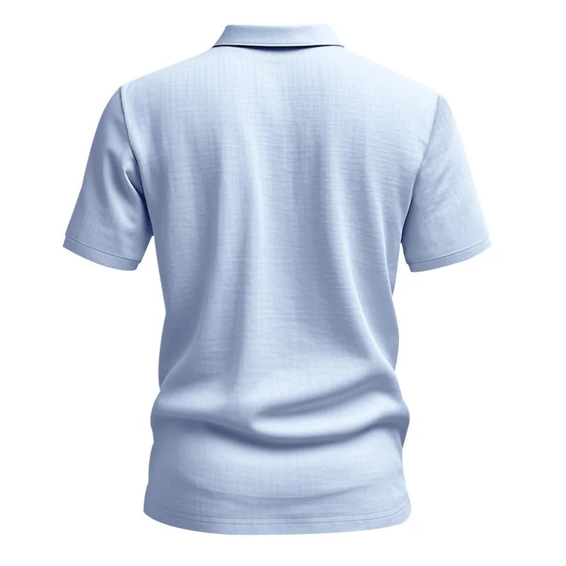 Camisa POLO de manga corta de lino y algodón de alta calidad para hombre, camisa informal holgada y cómoda, camisetas de verano con botones y cuello vuelto