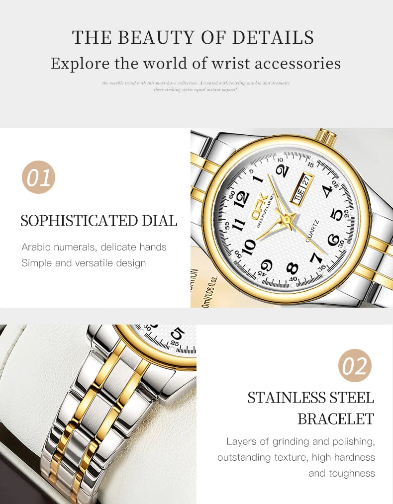 Reloj OPK 8110 para Mujer, Reloj de cuarzo resistente al agua, Reloj clásico de marca de lujo para Mujer, relojes con correa de acero inoxidable, Reloj para Mujer