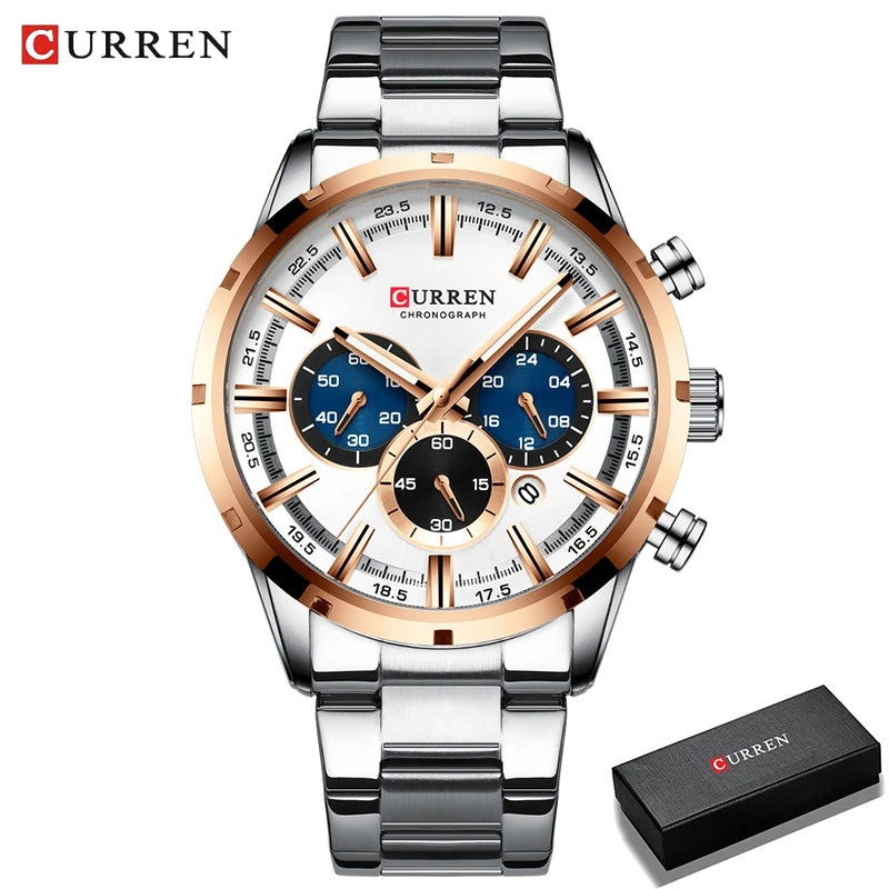 Reloj de pulsera CURREN de Cuero militar de lujo de la mejor marca, relojes deportivos informales para hombres, reloj de pulsera azul para hombre, reloj de pulsera cronógrafo de moda
